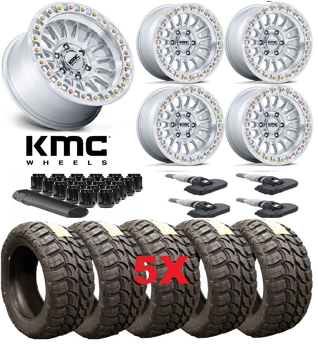 KMC IMS MACHINED WHEEL TIRE MUD TERRAIN MT PACKAGE SET 5 35 12.50