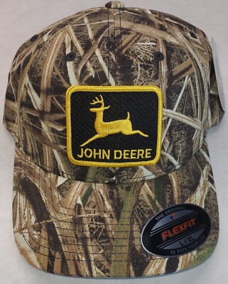 John Deere Patch on MossyOak Shadow Grass Flexfit 6277 Hat L/XL 7