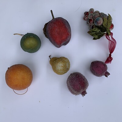 Sugar Bead Frosted Faux Fruit Apples Peach Pear And Grapes 7 Pieces Decor #3