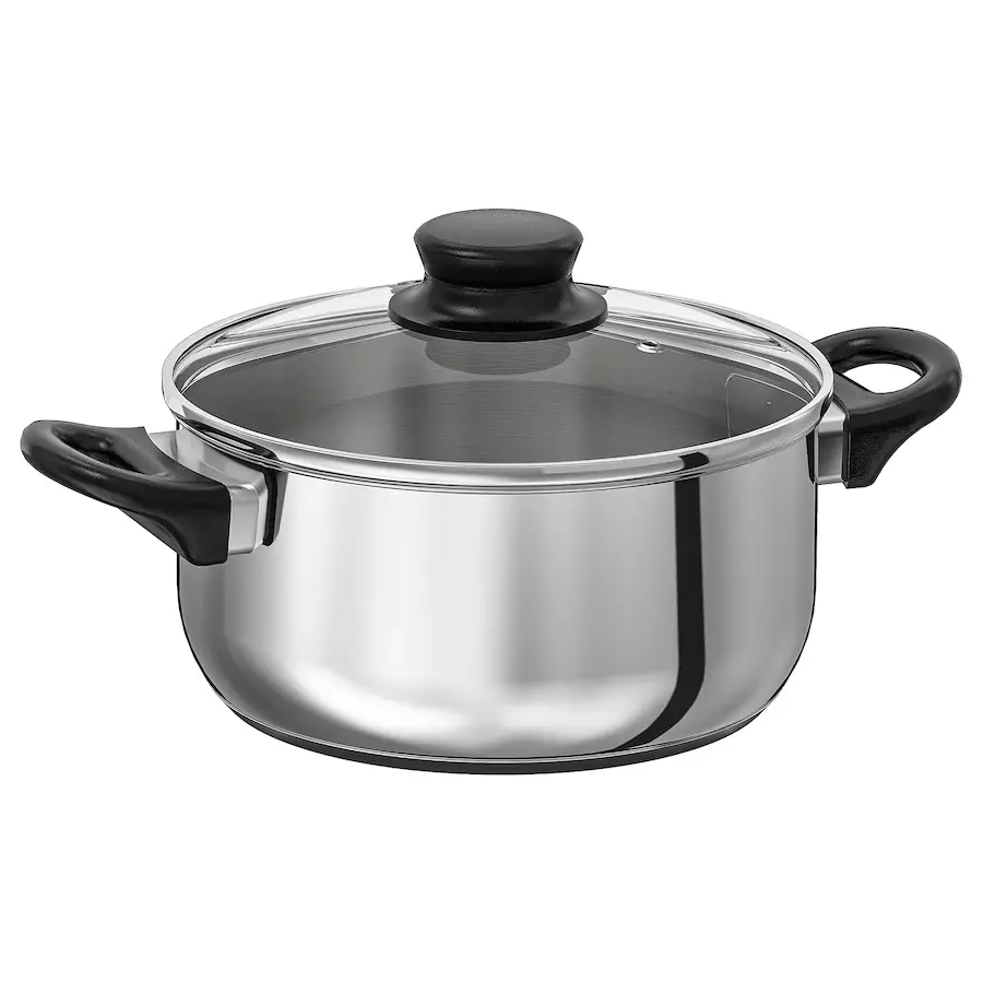 IKEA Large Stock Pot Saucepan Non-Stick Cooking Pot with Glass Lid Aluminum