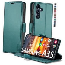 Samsung Galaxy A35 5G Wallet Case with RFID Blocking Card Fashion Green