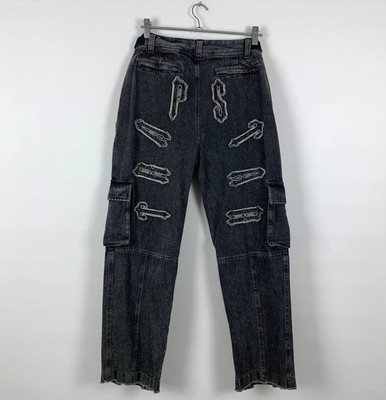 Trapstar Women Arch Applique Distressed Denim Look Cargo Pants - Washed Denim