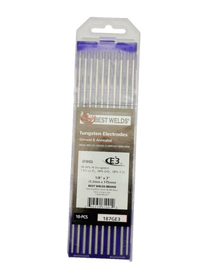 PACK OF 10, BEST WELDS 187GE3  TUNGSTEN ELECTRODES 1/8'' x 7'' E3 (EWG)
