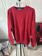 Vintage Chaps Ralph Lauren Men's Sweater Large 100 Cotton Knit Logo Red
