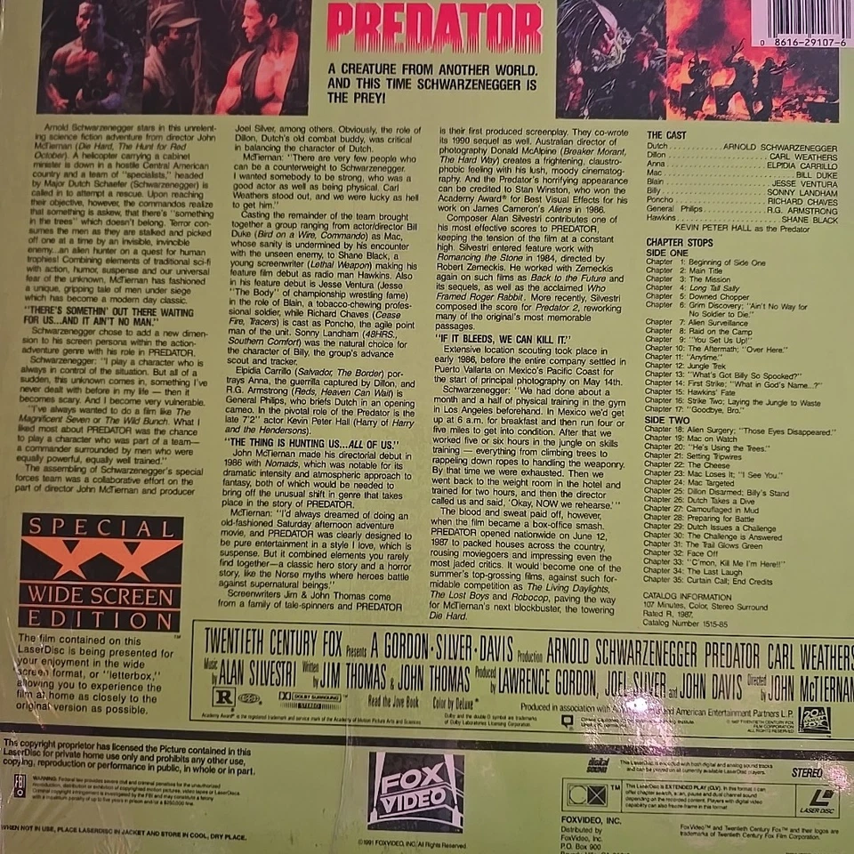 Predator–1987 20th Century Fox–1152-85 LaserDisc - Image 2 of 3