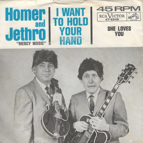 HOMER & JETHRO 45RPM '64 RCA I WANT TO HOLD YOUR HAND BEATLES' COVER M- VINYL