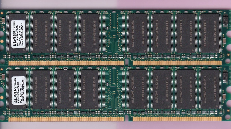 512MB 2x256MB DDR-333 PC2700 ELPIDA EBD25UC8AMFA-6B Ram Memory Kit DDR1 PC-2700 - Image 2 of 3