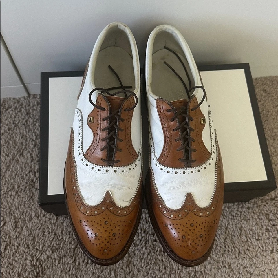VTG FootJoy Classics Cognac/White Leather Spectator Golf Shoes Men’s Size 9D - Image 4 of 4