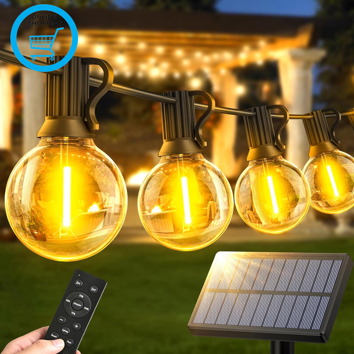 Solar-String-Lights-Outdoor-Garden - G40 45.9Ft String Lights Outdoor Festoon -