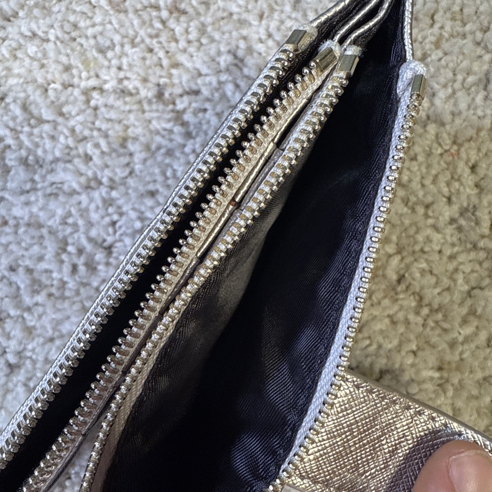 Travelambo Long Slim Card Case Wallet Womens Double Zip Pockets Silver Gold Snap