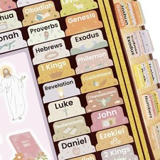 Bible Tabs with Unique Stickers, Laminated Bible Tabs for Women Men, Christian