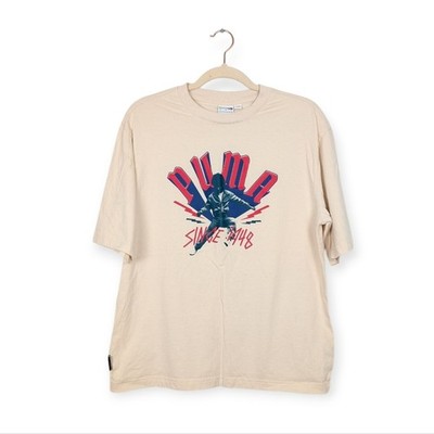 PUMA Men's Shirt Classics Beige Play Loud Dancing Logo Tee Size M