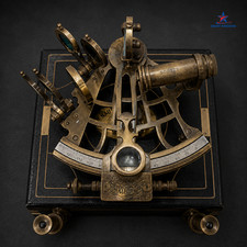 Antiker nautischer Sextant aus Messing 5 Zoll mit zwei Teleskopen & Box