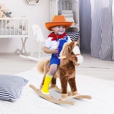 Kids Rocking Horse, Plush Toddler Rocker, Wooden Base Ride On Toy