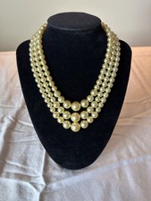 Vintage 1950s Signed Japan Imitation Graduated Three-strand Pearl Necklace