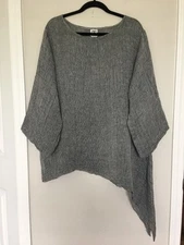 CTC LINENS BLACK WHITE LINEN BLEND ASYMMETRICAL HEM TOP SIZE X LARGE MADE IN USA