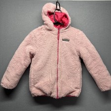 Eddie Bauer Jacket Kids Small 7/8 Pink Reversible Faux Fur Hooded Puffer Warm