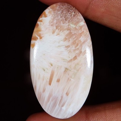 natural SCOLECITE oval shape cabochon loose gemstone 56.70 Carat. (27x49x05 mm)