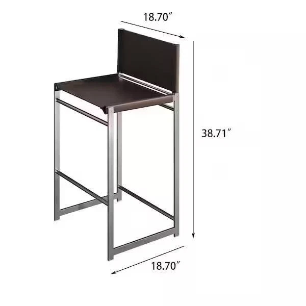 Set of 2 Metal High Outdoor Bar Stool with Coffee Saddle Leather Seat - Image 2 of 4