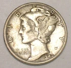 1942 Mercury Winged Head Dime 10 Cents Silver Coin VF