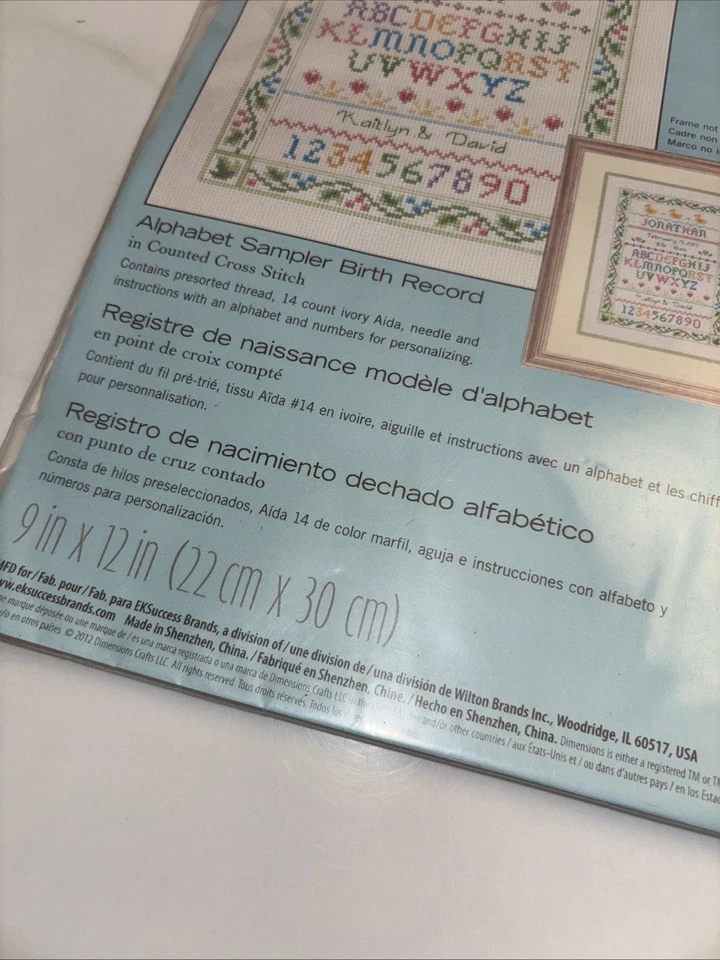 DIMENSIONS ALPHABET SAMPLER BIRTH RECORD Counted Cross Stitch Kit -NEW - Image 3 of 4