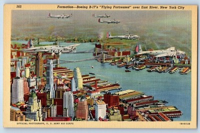 Formation Boeing B-17s Flying Fortresses East River New York City NY Postcard