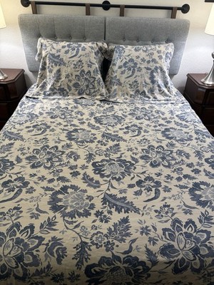 Pottery Barn Marianna Floral Palampore Medallion Blue Queen Duvet Cover 2 Shams