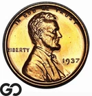 1937 Lincoln Cent Wheat Penny RED Proof, Solid Gem PR++ RD, Key Date PF