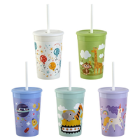 Engelland 5 X Kinderbecher Mit Deckel Trinkbecher Plastikbecher 330 Ml Mix
