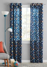 Your Zone Boys Window Curtains Blue With Planets, 4 Panels 37"x84" Space Galaxy