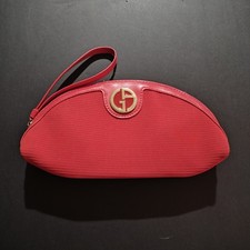 GIORGIO ARMANI Beauty Cosmetic Bag Case Wristlet Red with Gold FREE SHIPPING 