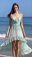 NEW $268 GUESS Dress Sundress s 6 8 green rio ruffle beach floral farm lilly