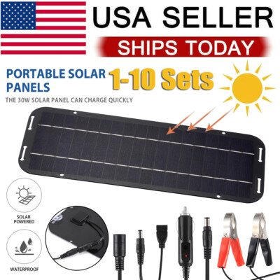 1-10 Set 30W Solar Panel Kit 12V Trickle Charger Battery Charger for Boat Car RV