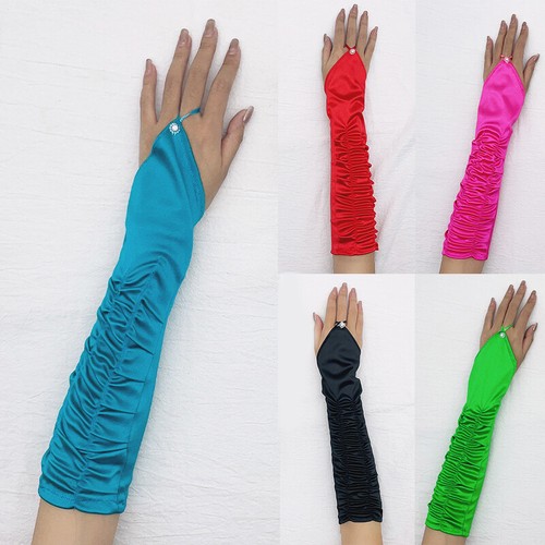 Hochzeits-Party-Handschuh Für Frauen Sexy Crinkle-Satin-Lange Fingerlose ∑ ⊿ - Bild 6 von 30