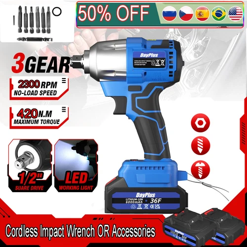 Tool Cordless Impact Wrench 1/2" Driver Wrench Gun with 1/2 Battery US Shipping