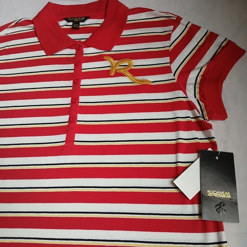 Rocawear Shirt Womens 2x Striped Polo Classic Cotton Blend Grunge Y2k NWT New - 第 1/10 張圖片