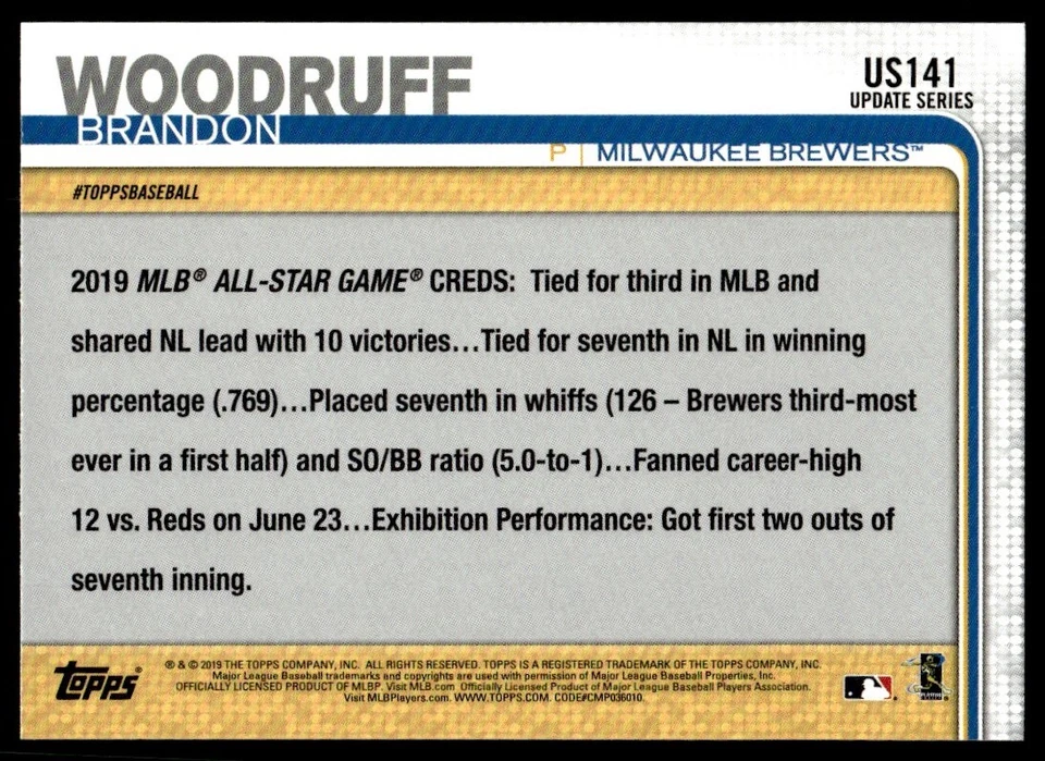 2019 Topps Update Brandon Woodruff Milwaukee Brewers #US141 - Image 2 of 2