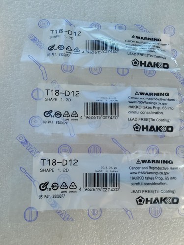 3PCS ORIGINAL T18-D12 Chisel Solder Tip, 1.20mm for Hakko FX-8801 Iron - 第 1/2 張圖片