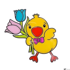 Veil Entertainment Easter Chick Holding Flowers PVC Decoration 7" Window Cling