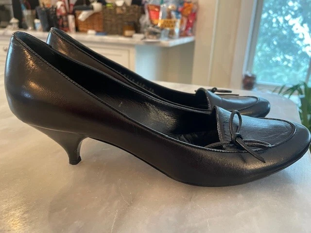 Casadei Blade Gatito Tacón Cuero Negro Arco Punta Redonda 7.5 B Italiano Foto 4 de 4