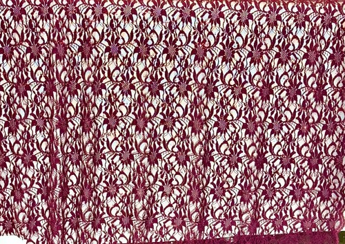 EMBROIDERED FLORAL LACE FABRIC WITH BEAD SPARKLE BURGUNDY 58" WIDE BY THE YARD - Picture 5 of 6