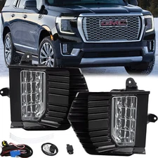 Fit 2021-2023 GMC Yukon XL Clear LED Fog Lights Front Bumper Lamp w/Bezel Switch