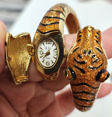 NWOB Kenneth Jay Lane KJL Double Tiger Head Striped Bypass