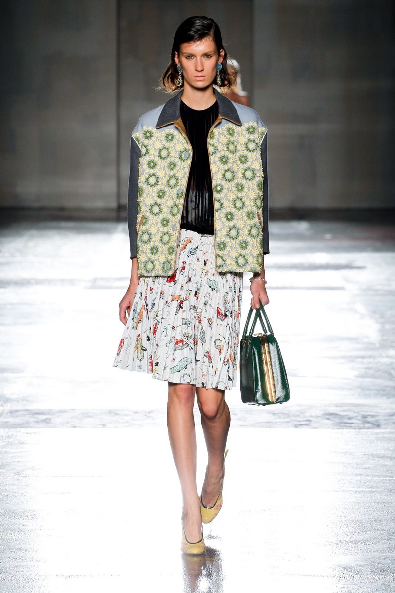 Prada Spring 2012 Pink Pleated Cotton 1950's Sock Hop Print