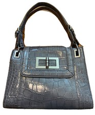 Talbots  Gray Color  Leather Croc Alligator Embossed Shoulder Bag Satchel Purse