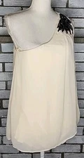 NWT Cynthia Rowley Women's One Shoulder Beaded Blouse Size Medium Ivory