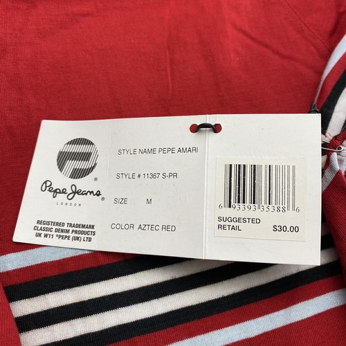 Pepe Jeans Shirt Adult Medium T-Shirt Short Sleeve Red White London Stripes NEW - Picture 7 of 10