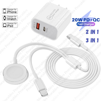 20W USB C Magnetic Cable Fast Charger Block For iPhone Apple Watch 7/6/5/4/3/2/1