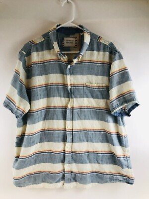 American Threads Shirt Men's Size XXL Blue Cream Orange Striped Button Up