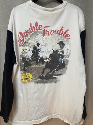 Vintage PRCA Pro Rodeo Longsleeves Shirt Double Trouble Horse Cowboys Sz L READ